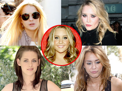 Lindsay Lohan, Mary- Kate Olsen, Kristen Stewart, Miley Cyrus, Amanda Bynes Lindsay Lohan, Mary- Kate Olsen, Kristen Stewart, Miley Cyrus, Amanda Bynes